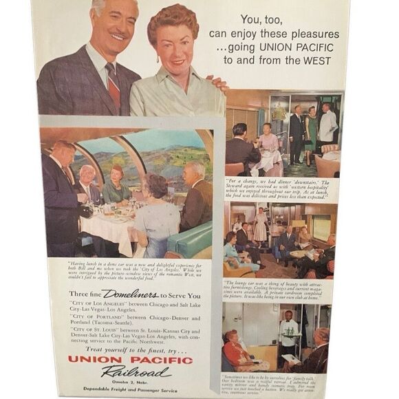 Vintage 1960 Union Pacific Railroad Enjoy These Pleasures Ad Advertisement - Picture 1 of 4